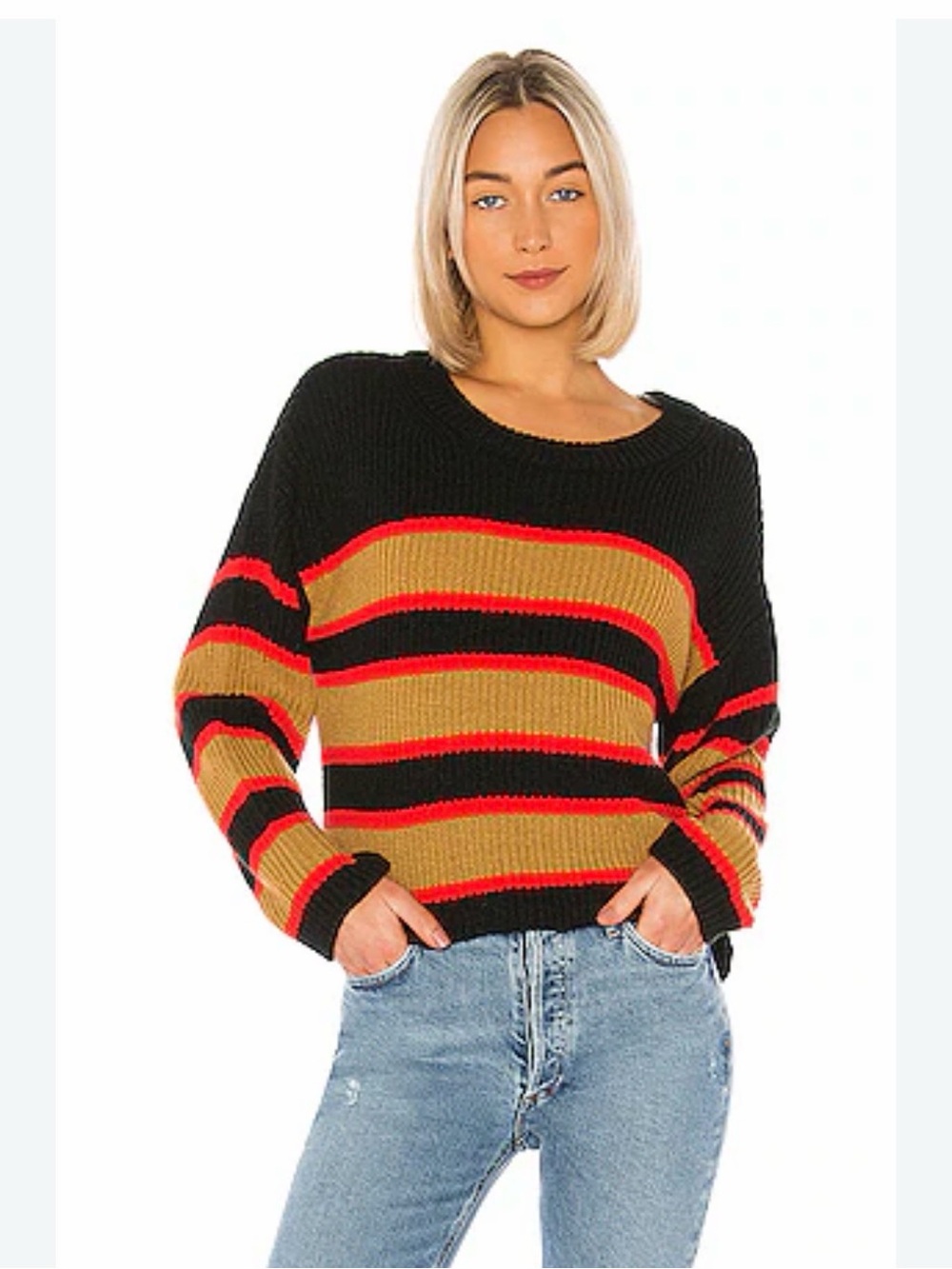 Sanctuary Striped Crewneck long sleeve Sweater in Black, Tan & Red M